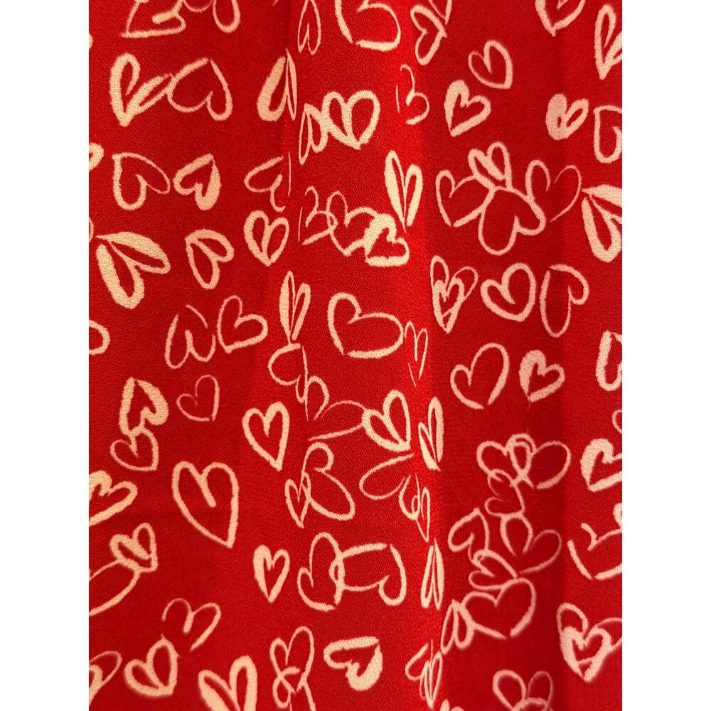 Loft Red Heart Print Ruffle Sleeve Blouse XS Lightweight Flowy Top - Picture 2 of 5